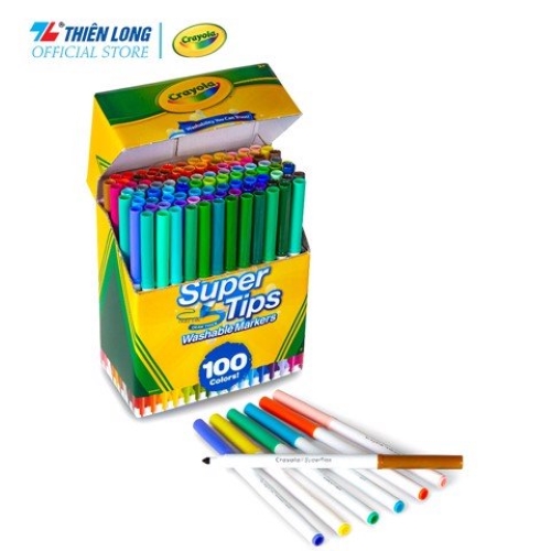 Bộ 100 màu bút lông nét mảnh - nét đậm có thể rửa được Crayola Supertips Washable Marker