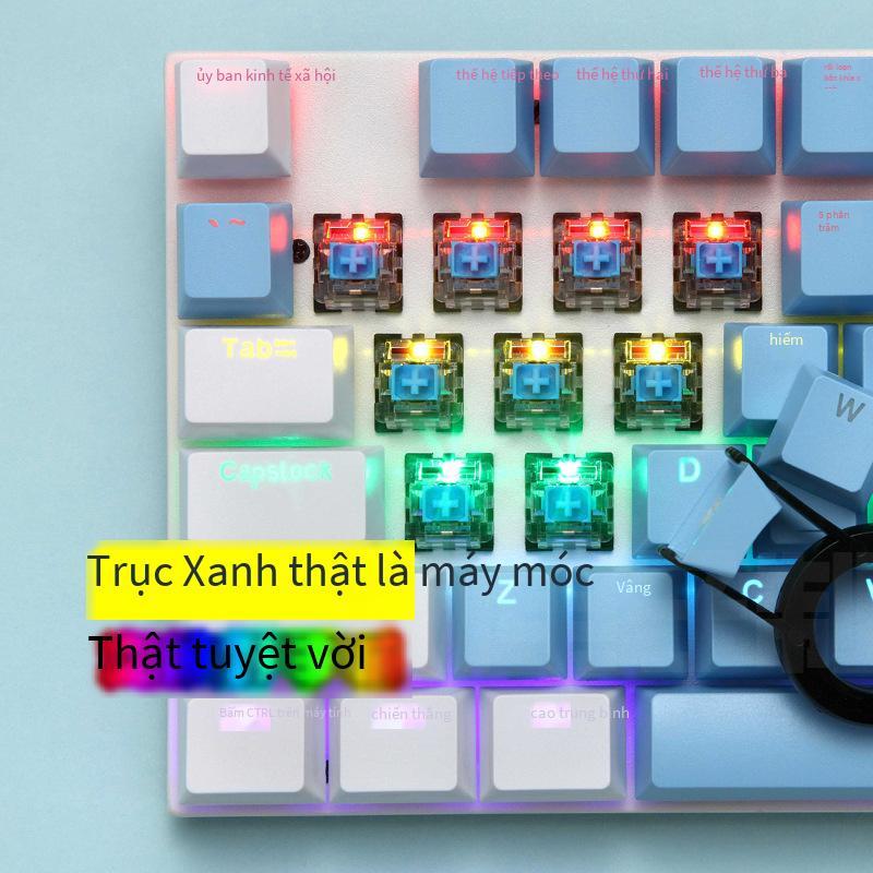 Phong cách mới nhất 87 phím tùy chỉnh màu ánh sáng RGB phù hợp với keycap bảng kim loại full-key no punch bàn phím cơ trục xanh có dây