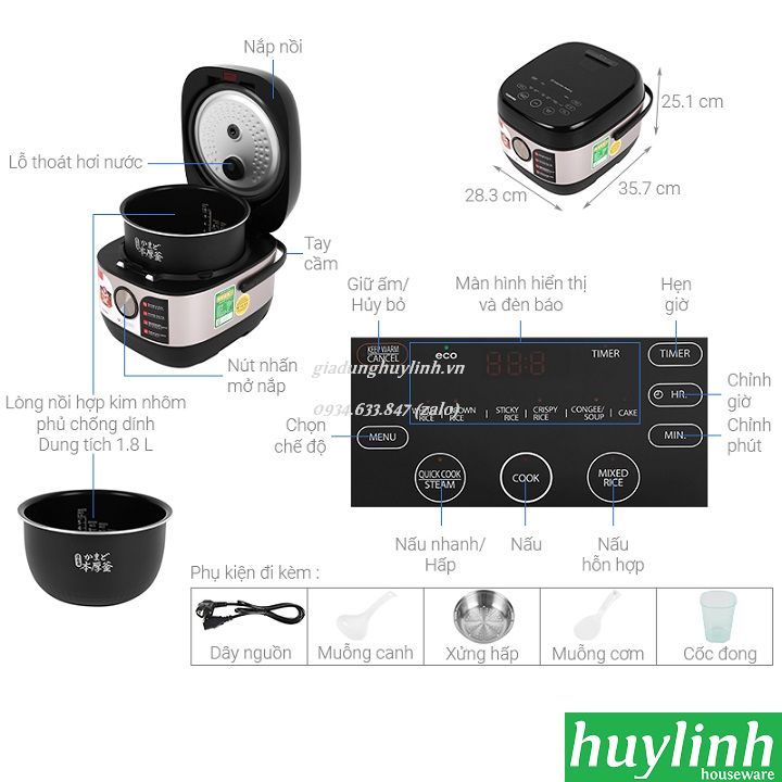 Nồi cơm điện tử cao tần Toshiba RC-18IX1PV - 1.8 lít - Hàng chính hãng