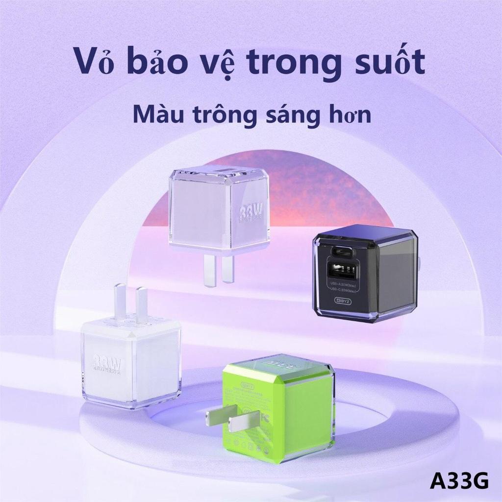 Cóc sạc nhanh BYZ công suất 33W, Mode YJ-A33G kiểu dáng nhỏ gọn, Hàng chính hãng