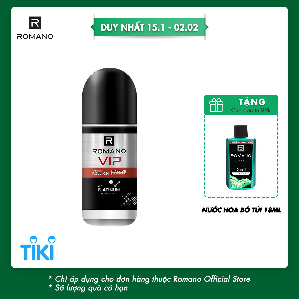 Lăn khử mùi cao cấp Romano Vip Passion mạnh mẽ bí ẩn 50ml