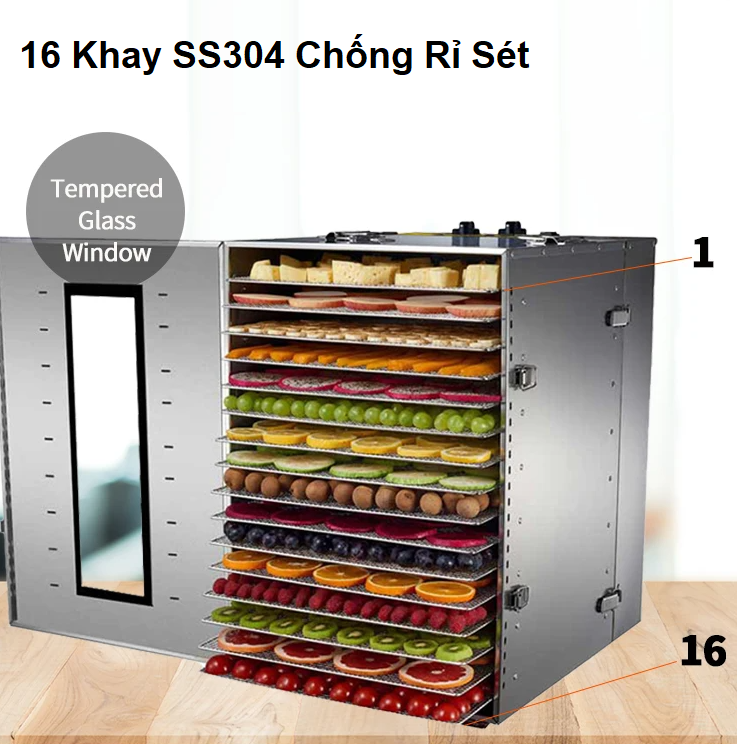 Máy sấy thực phẩm chuyên nghiệp dung tích 100 lít, 16 khay thương hiệu Mỹ cao cấp Septree ST-02 - Hàng Nhập Khẩu