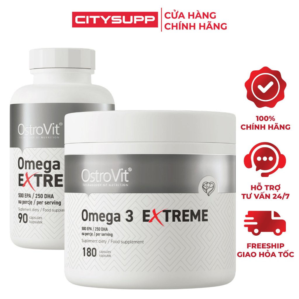 Ostrovit Omega 3 Extreme (90 / 180 Viên) Dầu Cá Siêu Cô Đặc, Bổ Sung 1000mg Dầu Cá, DHA &amp; EPA Cao | Nhập Khẩu Ba Lan