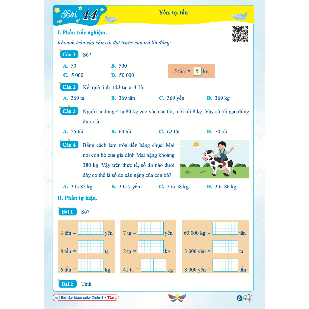 Sách - Bài Tập Hằng Ngày Toán 4 - Tập 1 ( Cánh Diều)- Có mã QR Video bài giảng