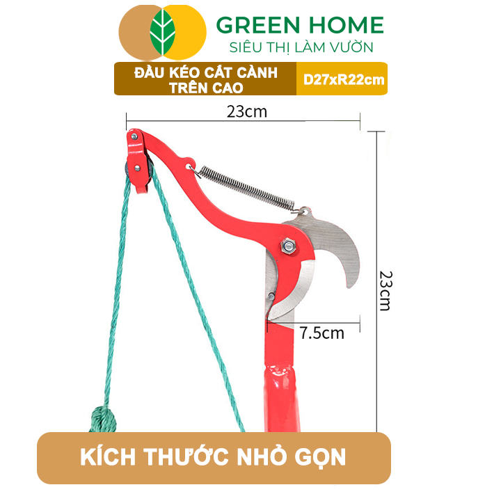 Kéo Cắt Tỉa Cành Trên Cao Greenhome, D27xR22cm, Có Dây Thừng, Thiết Kế Giảm Lực Tay, Dễ Sử Dụng
