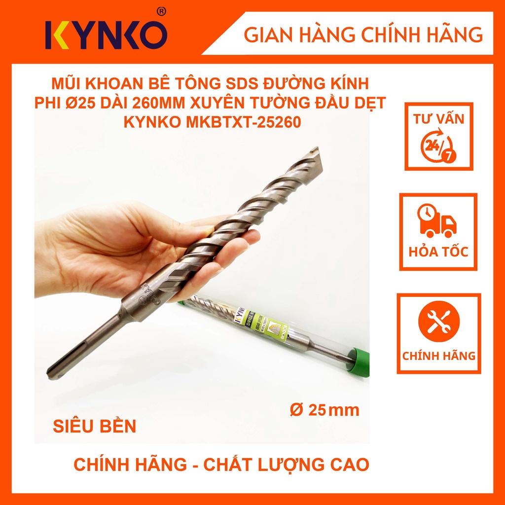 MŨI KHOAN BÊ TÔNG SDS ĐƯỜNG KÍNH PHI Ø25 DÀI 260MM XUYÊN TƯỜNG ĐẦU DẸT KYNKO MKBTXT-25260