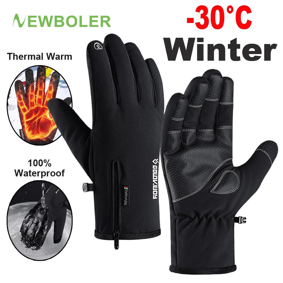 NEWBOLER Găng Tay Xe Đạp Mùa Đông Full Ngón Tay Chống Nước Trượt Tuyết Thể Thao Ngoài Trời Găng Tay Xe Đạp Cho Xe Đạp Xe Tay Ga Xe Máy Người Phụ Nữ