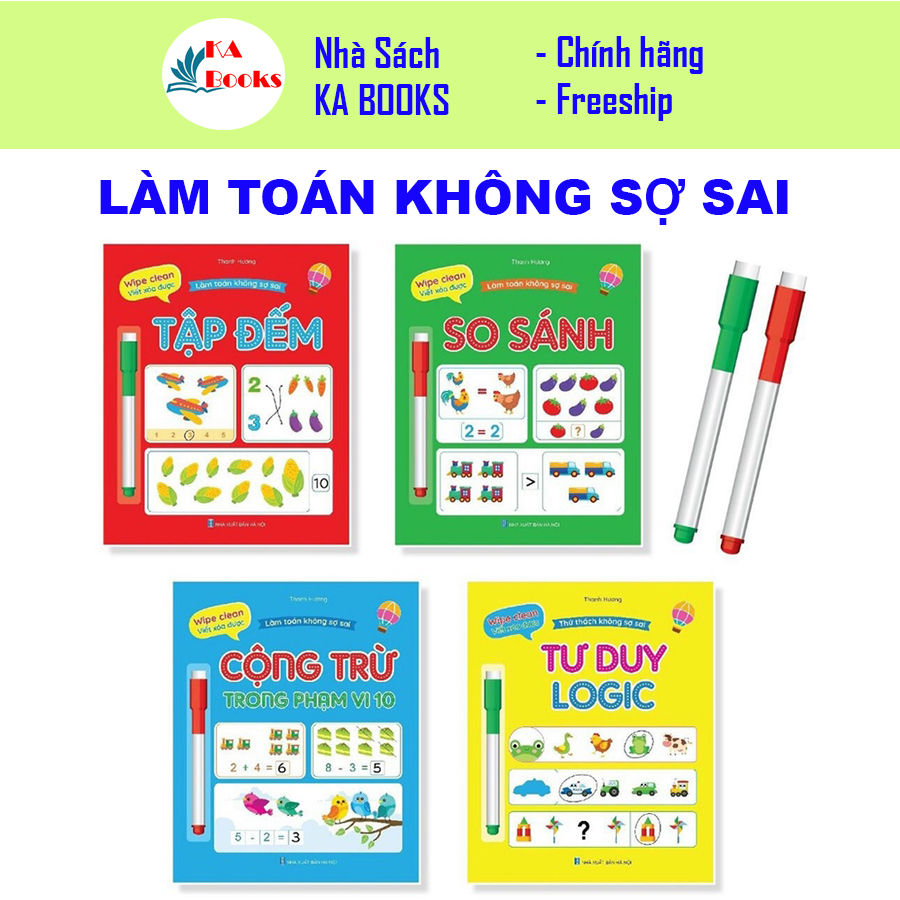 Làm Toán Không Sợ Sai - Wipe Clean Viết Xóa Được Kèm 2 Bút (Bộ 4 quyển)