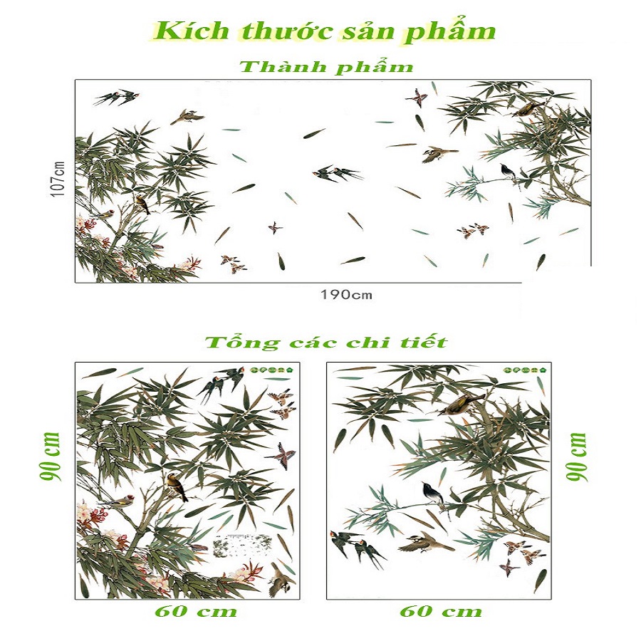 Decal dán tường phòng ngủ phong thủy PHONG CẢNH THIÊN NHIÊN tre xanh