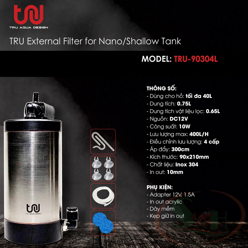 Lọc thùng mini TRU Inox External Filter bể cá tép thủy sinh shallow