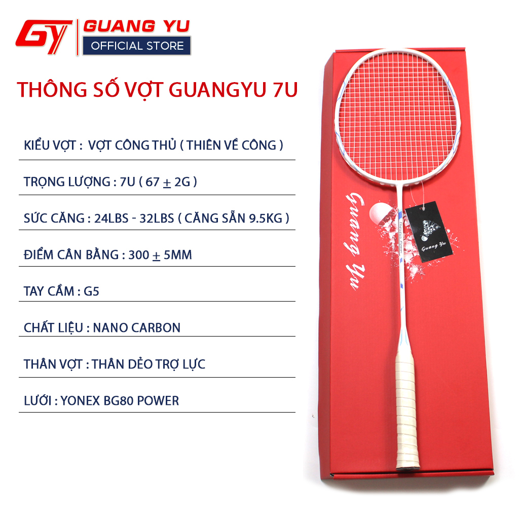 Vợt Cầu Lông  7U Siêu Nhẹ Khung CARBON, Vợt Thiên Tấn Công Lưới Căng Sẵn 9,5KG - V04