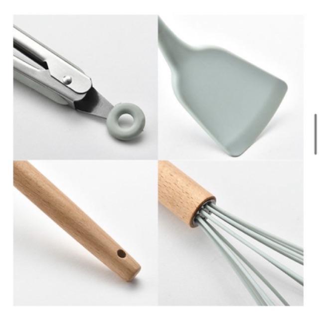 Bộ dụng cụ nhà bếp, nấu ăn làm bánh 11 món bằng silicone chịu nhiệt cao kèm ống đựng