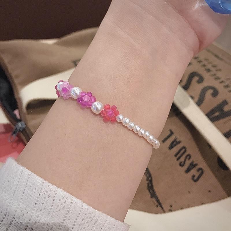 N29 vòng tay handmade hoa anh đào phong cách Hàn Quốc kết hợp Ngọc trắng xinh xắn