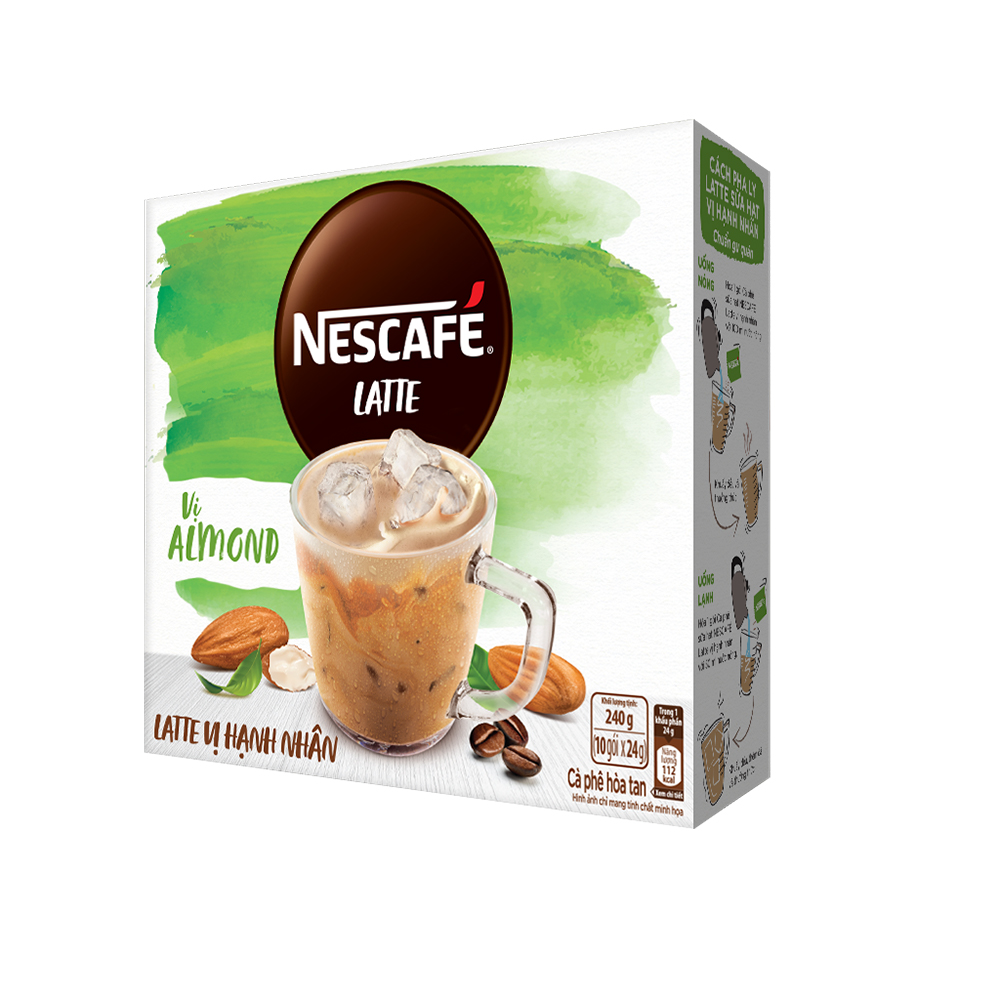 [Tặng Ly sứ nắp gỗ Giáng sinh NESCAFE] Combo 2 Hộp Cà phê hòa tan NESCAFÉ Latte Sữa Hạt Vị Hạnh Nhân (Hộp 10 gói x 24g)