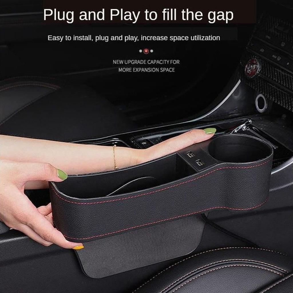 2 Pcs Car Seat  Catcher Filler Storage Box Pocket Dual USB Cup Holder Black