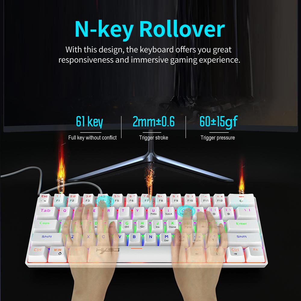 HXSJ V900 Wired 61-key Compact Mechanical Keyboard RGB Backlit Keyboard N-key Rollover Blue Switch Double Shot Keycaps