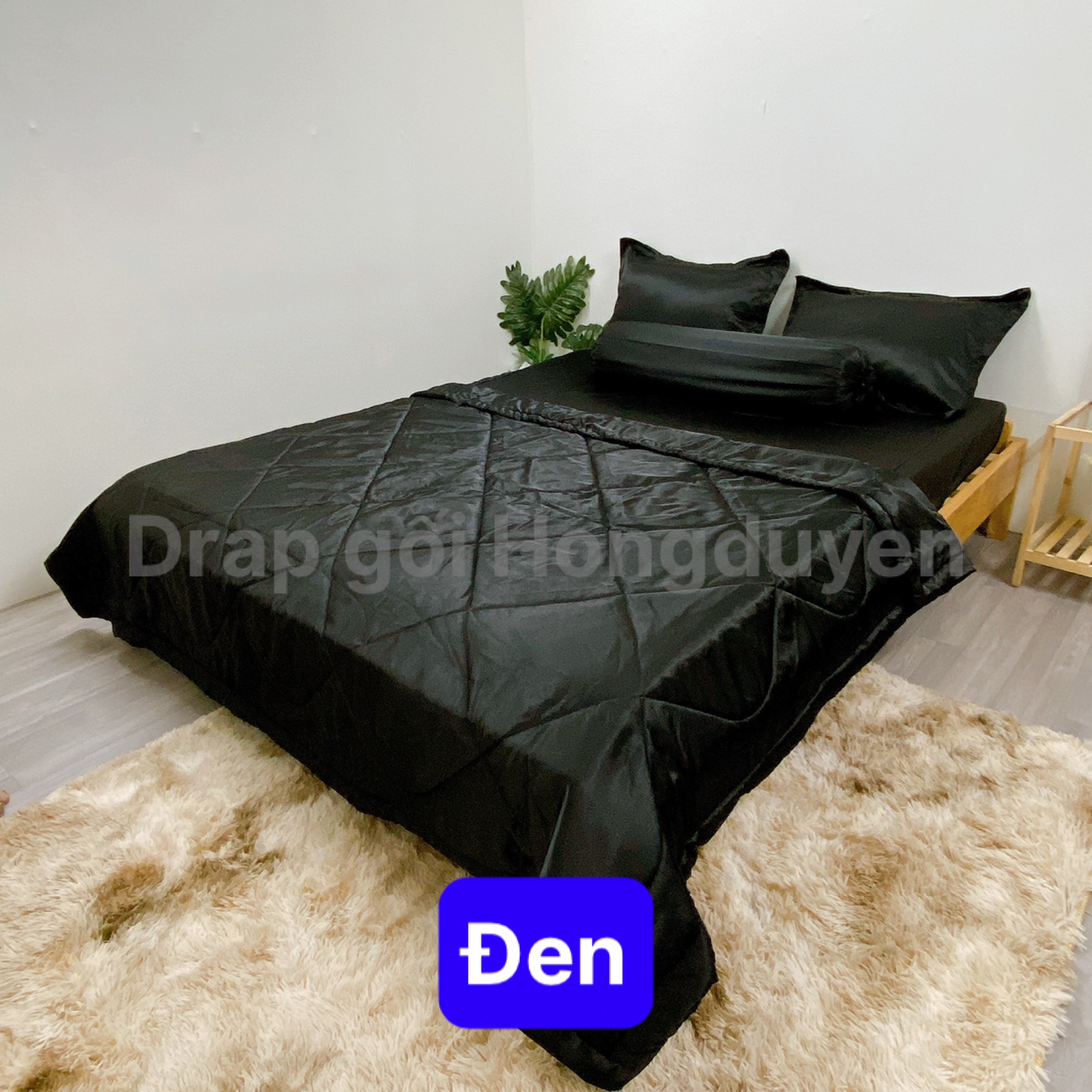 Bộ vỏ gối-ga phi bóng KO MỀN/CHĂN 1m6/1m8 trơn đen. Bộ drap phi bóng 1 màu. Bộ grap phi bóng. Bộ drap phi lụa. Bộ grap phi lụa. Bộ ga phi lụa. Ga giường - drap giường - grap giường - ra giường.