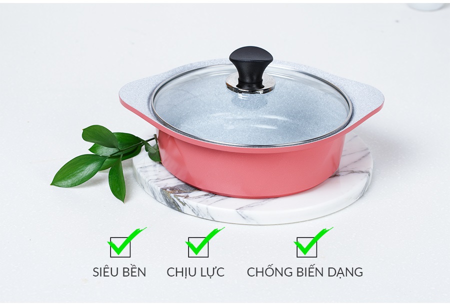 Bộ 4 nồi bằng đá Ceramic: nồi 1 tay cầm 18cm, Nồi 2 tay cầm 20-22-24cm tặng 1 cặp nhấc nồi sillicon (Nồi) 