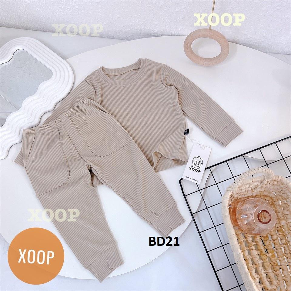 Bộ dài tay chất gân tăm- Bộ dài tay xoop quần có túi hộp cho bé BD21