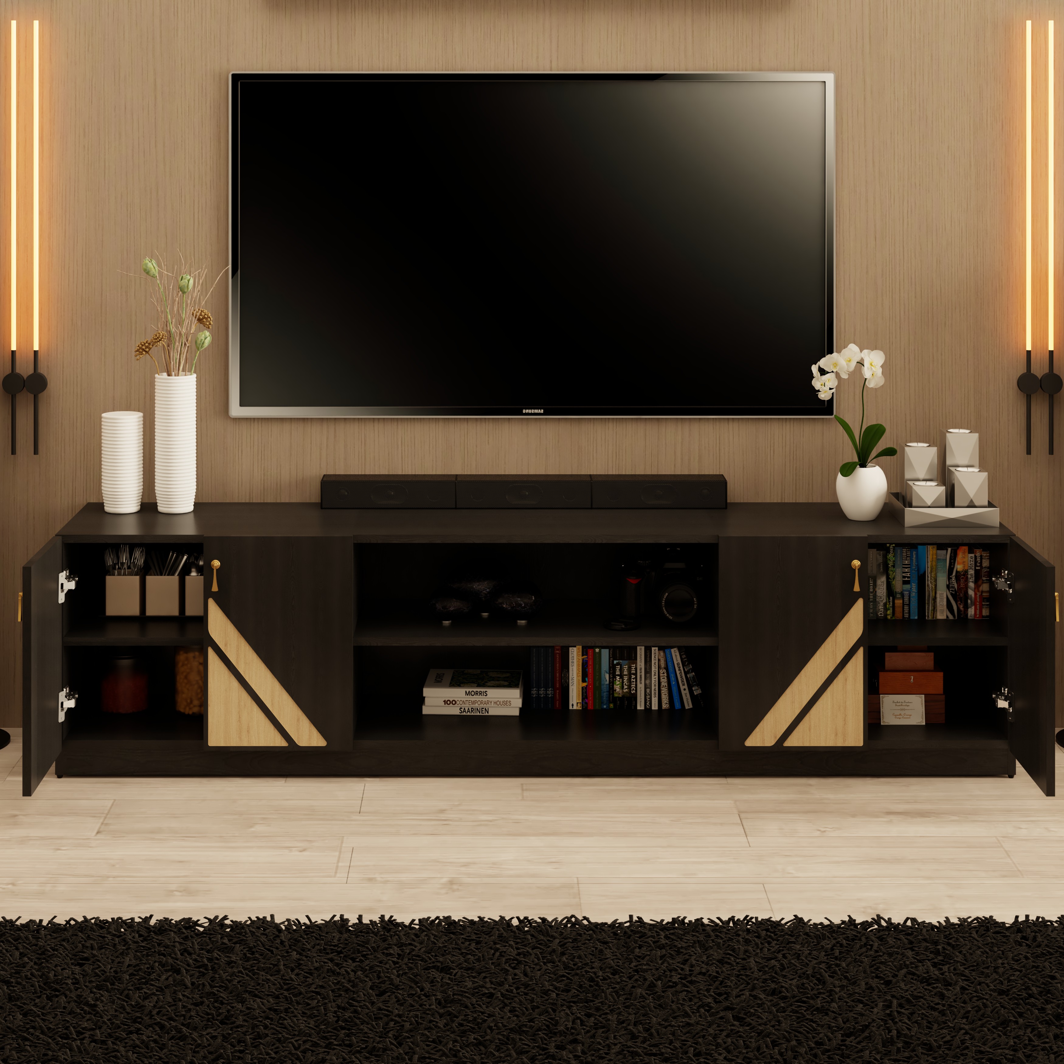 [Happy Home Furniture] CHARIS, Kệ TV 4 cửa mở, 200cm x 40cm x 50cm ( DxRxC), KTV_029