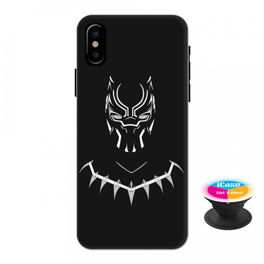 Ốp lưng nhựa dẻo dành cho iPhone XS Max in hình Báo Đen - Tặng Popsocket in logo iCase - Hàng Chính Hãng