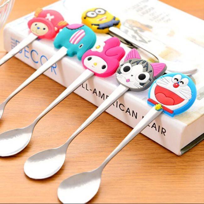 Combo 3 thìa inox cán silicon hoạt hình