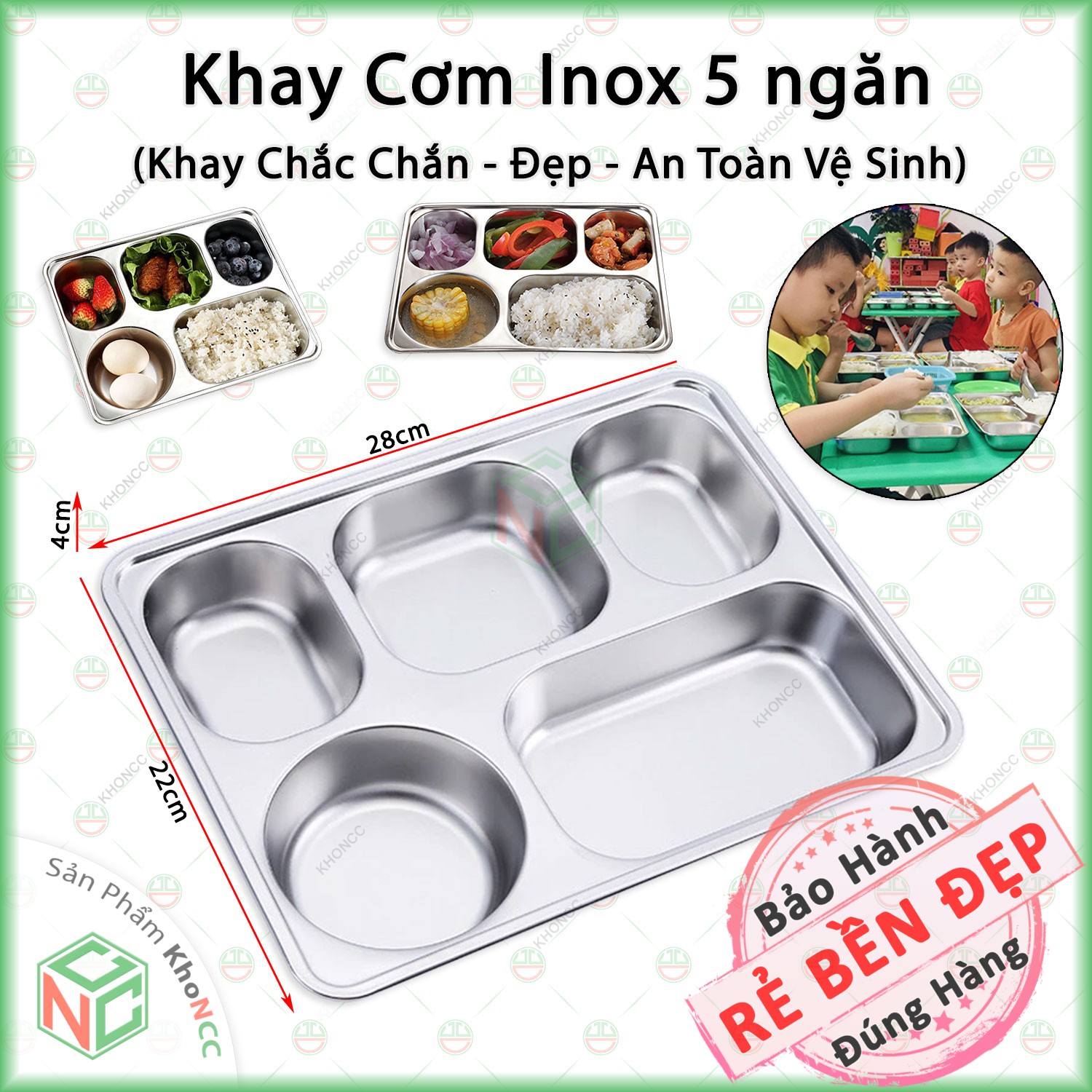 (Bền Bỉ) Khay Cơm Inox 5 Ngăn Tiện Dụng KhoNCC Hàng Chính Hãng - Chống Gỉ An Toàn Sạch Sẽ - Không Vỡ Phù Hợp Cho Cả Trẻ - KLM-KCI5N