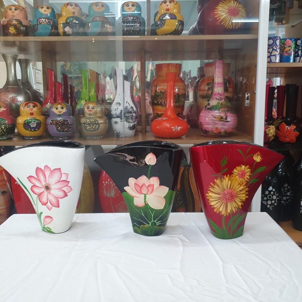 Lọ hoa sơn mài hút tài lộc cao cấp Thanh Bình Lê miệng dẹp, cắm hoa, trang trí nhà cửa, văn phòng, quà tặng ý nghĩa