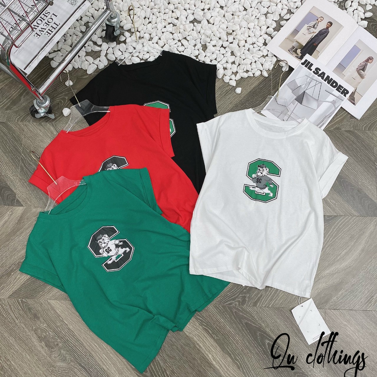 Áo thun S tay lật phom rộng vừa