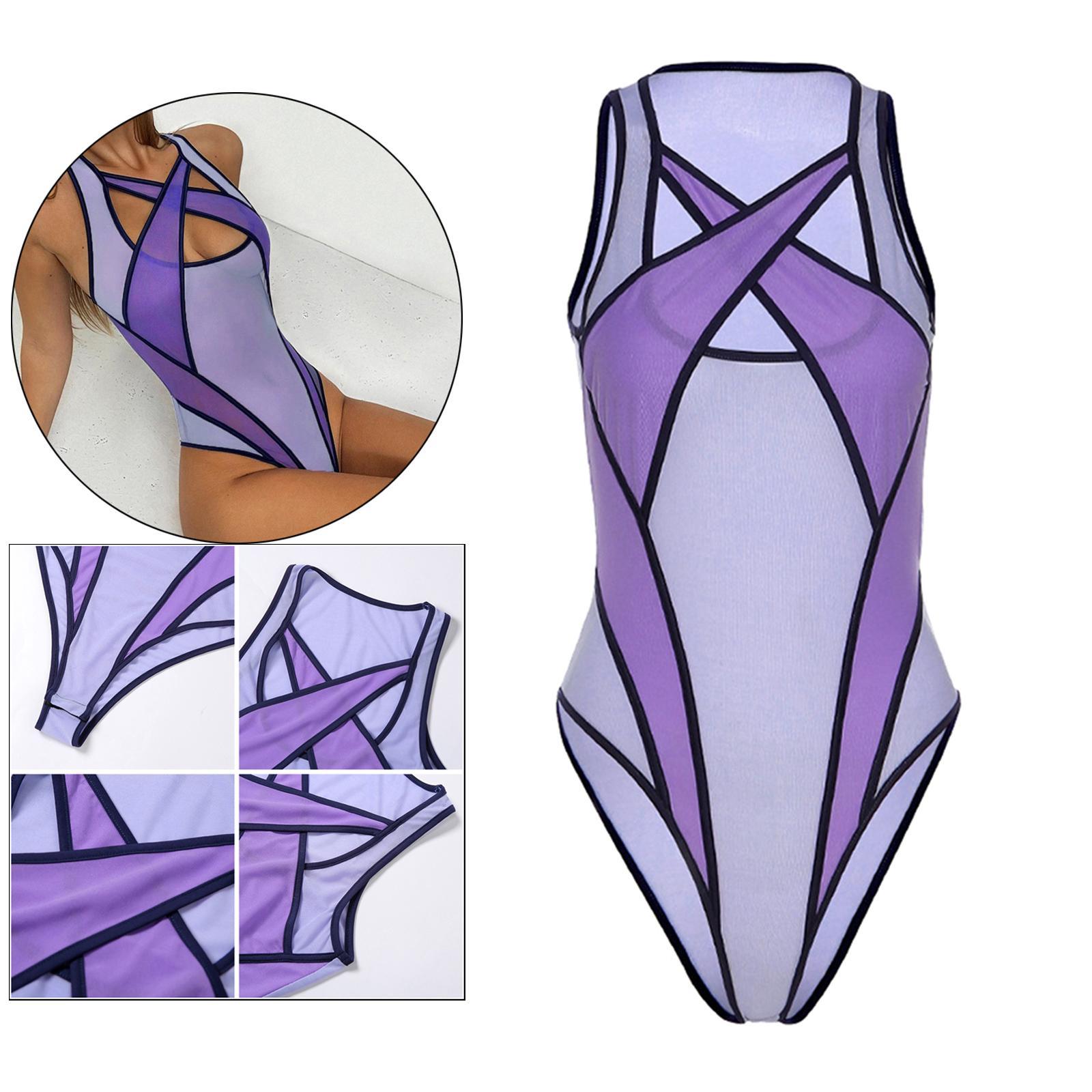 Bodysuit Club Party Female Mesh Swimsuit Cross    Bodysuit S