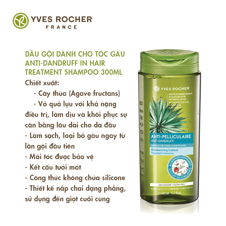 Dầu Gội Dành Cho Tóc Gàu Yves Rocher Anti-Dandruff In Hair Treatment Shampoo 300ml