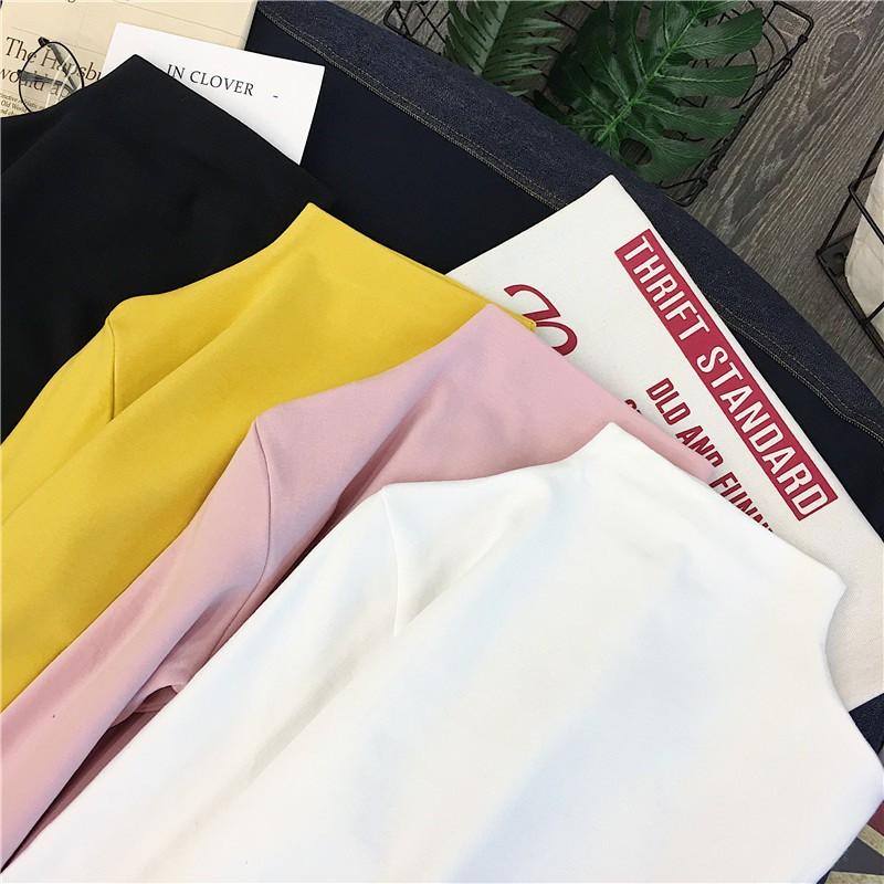 Áo thun tay dài cổ lọ màu trơn đơn giản cho nữ