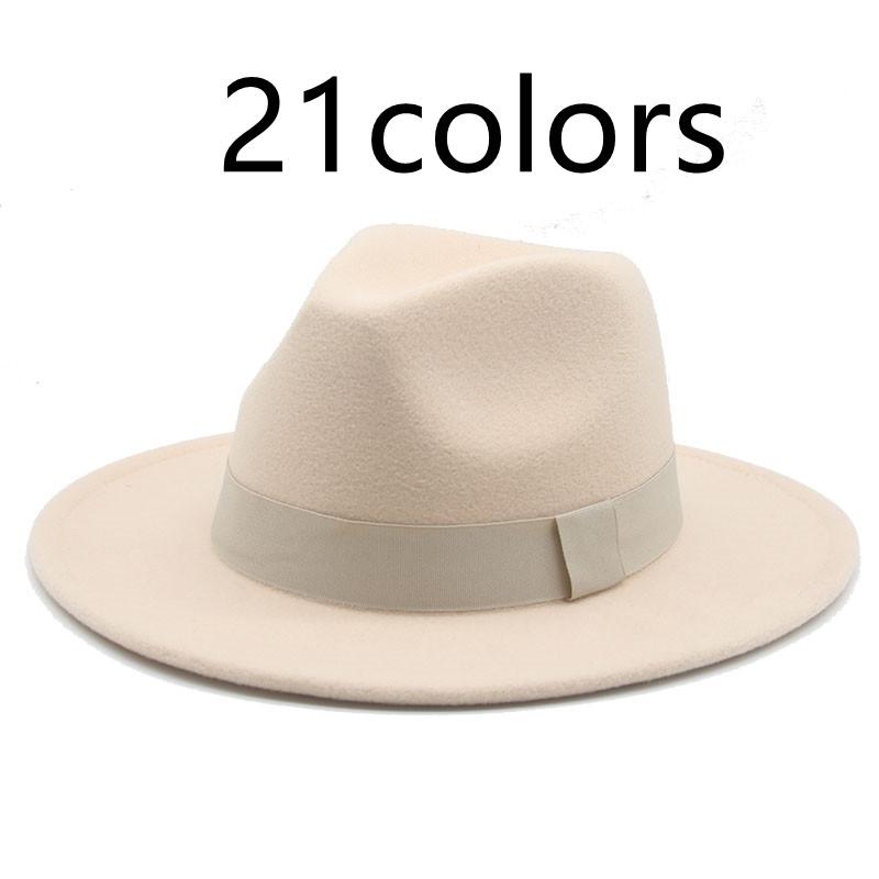 2021 Mới Nón Fedora Nữ Đính Nơ Ban Nhạc Nam Nón Rộng Vành Cổ Điển Màu Be Nỉ Nón Cưới Nhà Thờ Mùa Đông Nữ mũ