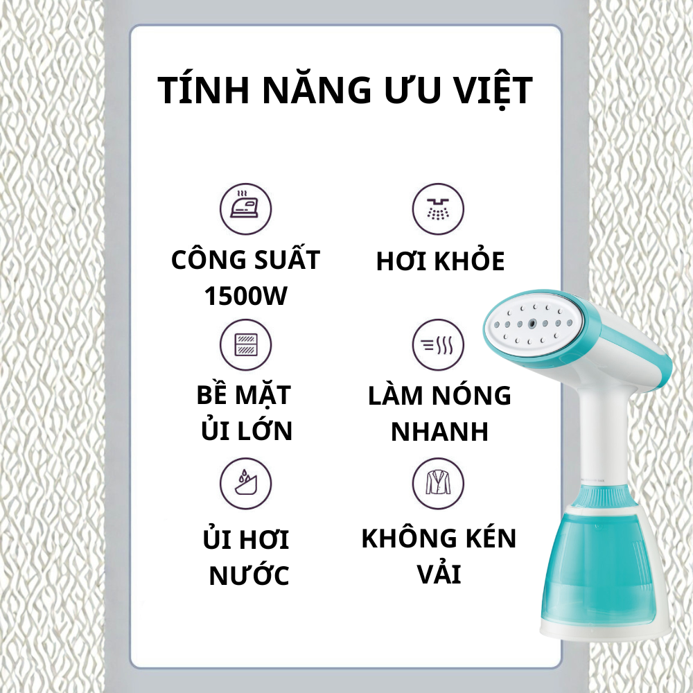 Bàn ủi hơi nước cầm tay đa năng Lumabella LB-62010 công suất cao 1500W, ủi phẳng nhanh, ủi được mọi loại vải - HÀNG CHÍNH HÃNG