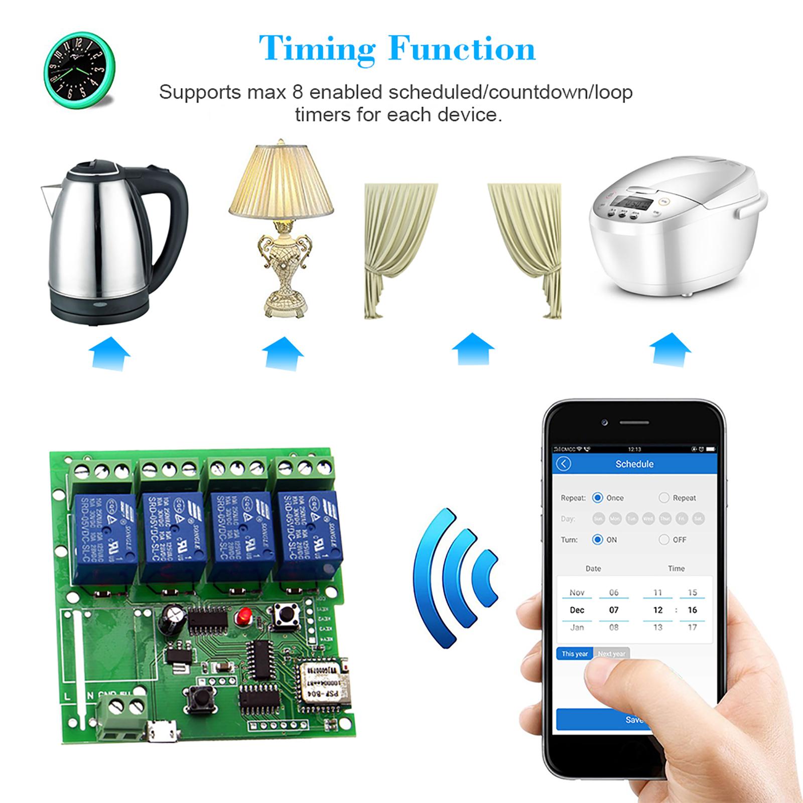 EWeLink Smart Remote Control Wireless Switch Universal Module 4ch DC 5V Wifi Switch Timer Phone APP Remote Control Support Alexa Google Home Voice Control for Smart Home