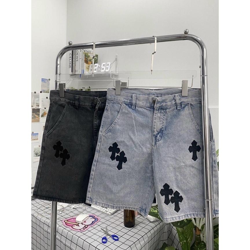 HOT 2022- Quần short jean thêu thánh giá -HÌNH THẬT quần chữ thập