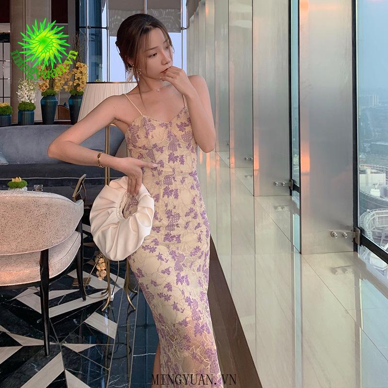 Đầm Hai Dây Đuôi Cá Họa Tiết Cánh Bướm