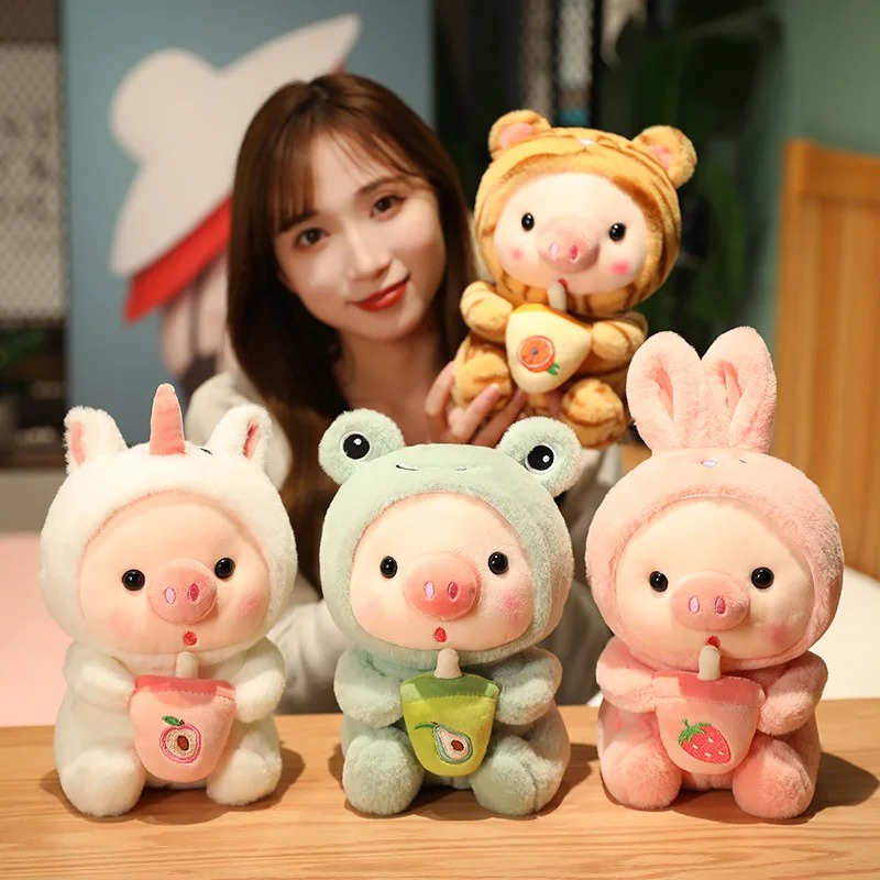 Thú nhồi bông Heo cosplay ôm bình sữa đáng yêu - Size 20 - 55 cm - Nhiều màu - Quà tặng gấu bông heo nhồi bông dễ thương - Gối ôm mềm mịn cho bé