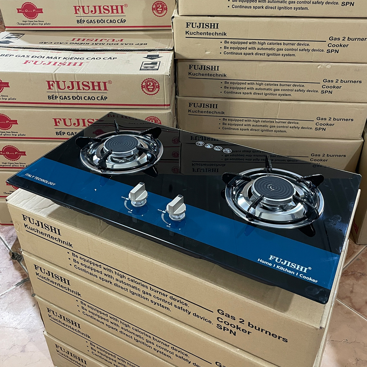 Bếp gas âm hồng ngoại Fujishi FJ-8010IC - KÍNH XANH - Đánh lửa IC cực nhạy - Lửa xanh tiết kiệm gas - Hàng chính hãng