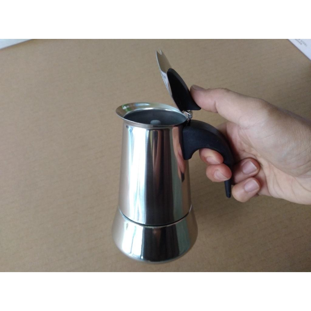 BÌNH PHA CAFE BẾP TỪ Moka đáy bầu INOX 200ml phong cách Ý THẨM THẤU NGƯỢC kiểu dáng thể thao hiện đại