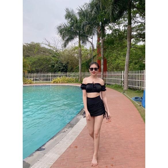 Bikini Đồ Bơi 2 Mảnh Tay Phồng Quần Cạp Cao Nhún Che Bụng GK0233 (Ảnh Thật)