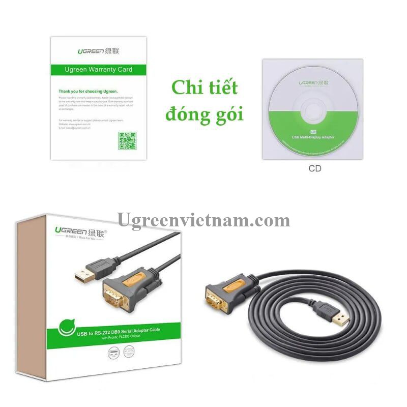 Cáp USB to Com RS232 DB9 Ugreen 20210 dài 1m - Hàng chính hãng