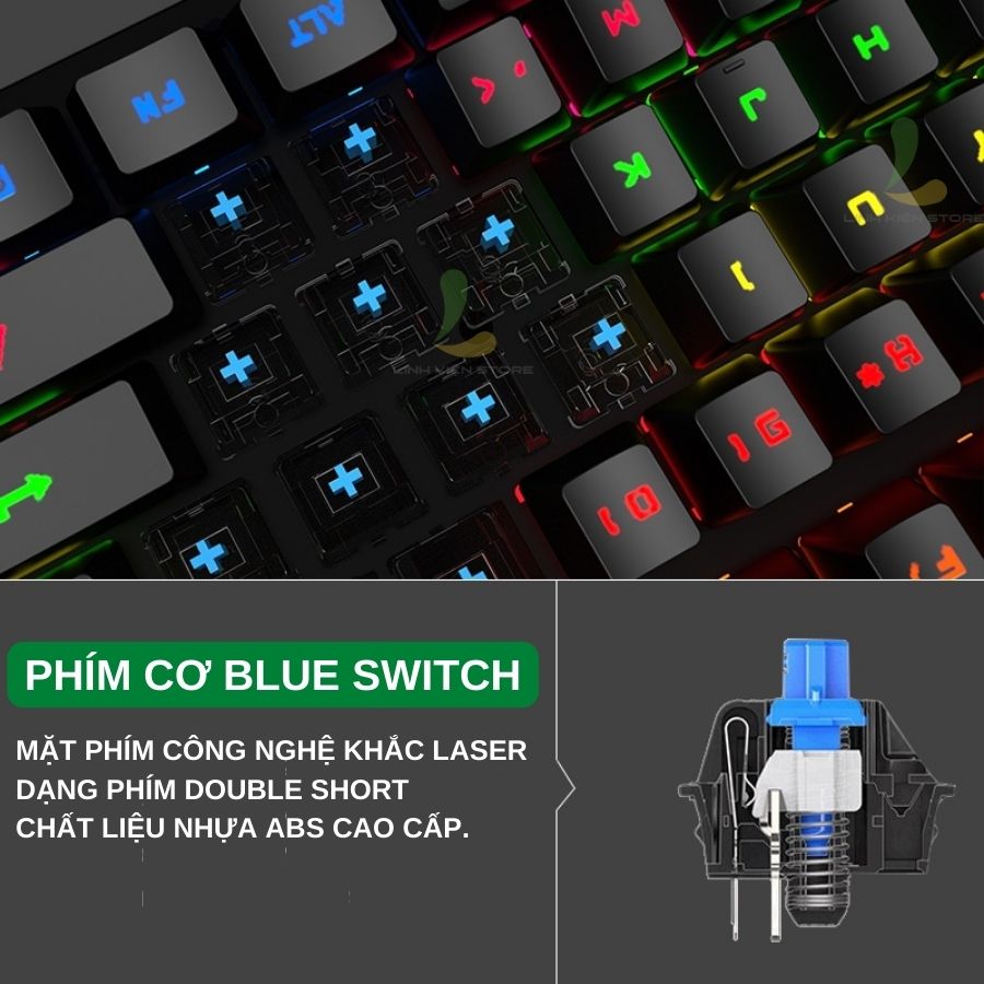 Bàn phím cơ gaming Leaven K550 Blue Switch - Bàn phím có dây công thái học 87 phím LED Rainbow, chống nước và bụi bẩn - Hàng nhập khẩu