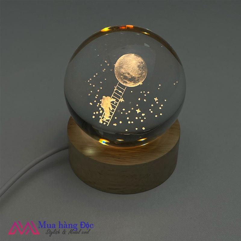 Bộ Quà Tặng Quả Cầu Pha Lê 3D LED hái trăng trên trời 6CM