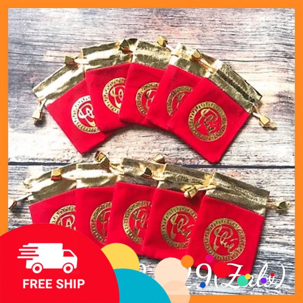 Túi Nhung Rút - Màu Đỏ - Chữ Phúc-lộc - Chuyên Đựng trang sức Màu đỏ; 9x7cm