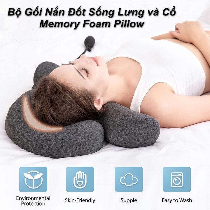 Bộ Gối Nắn Đốt Sống Lưng và Cổ Memory Foam Pillow - Home and Garden