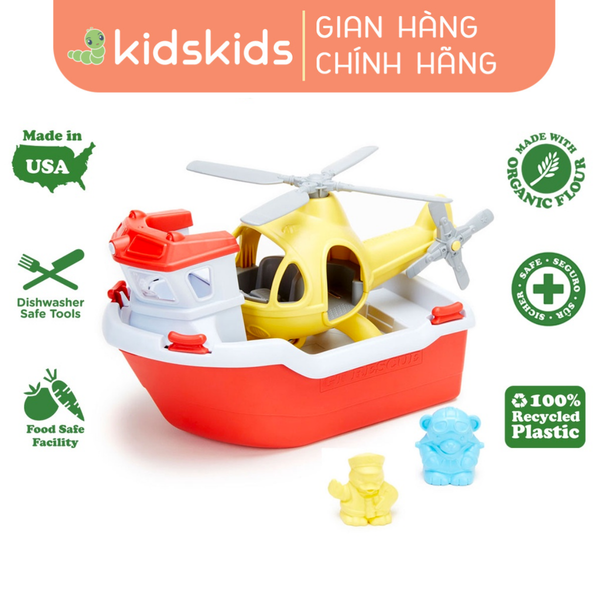 Bộ Đồ Chơi Tàu Cứu Hộ Và Trực Thăng Green Toys Cho Bé Từ 2 Tuổi