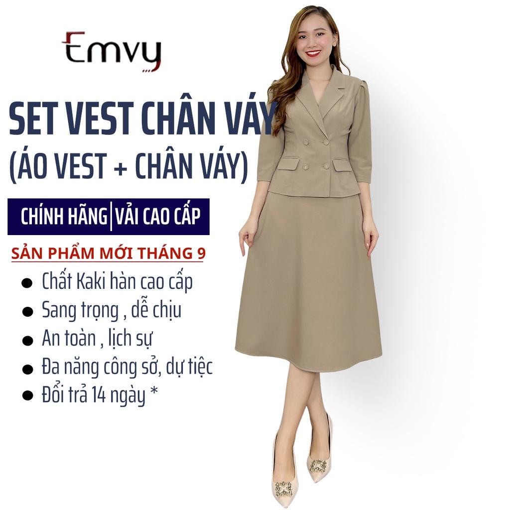 Bộ đồ vest nữ công sở ( áo vest + chân váy ) chất liệu Kaki hàn cao cấp S67 Emvy Fashion