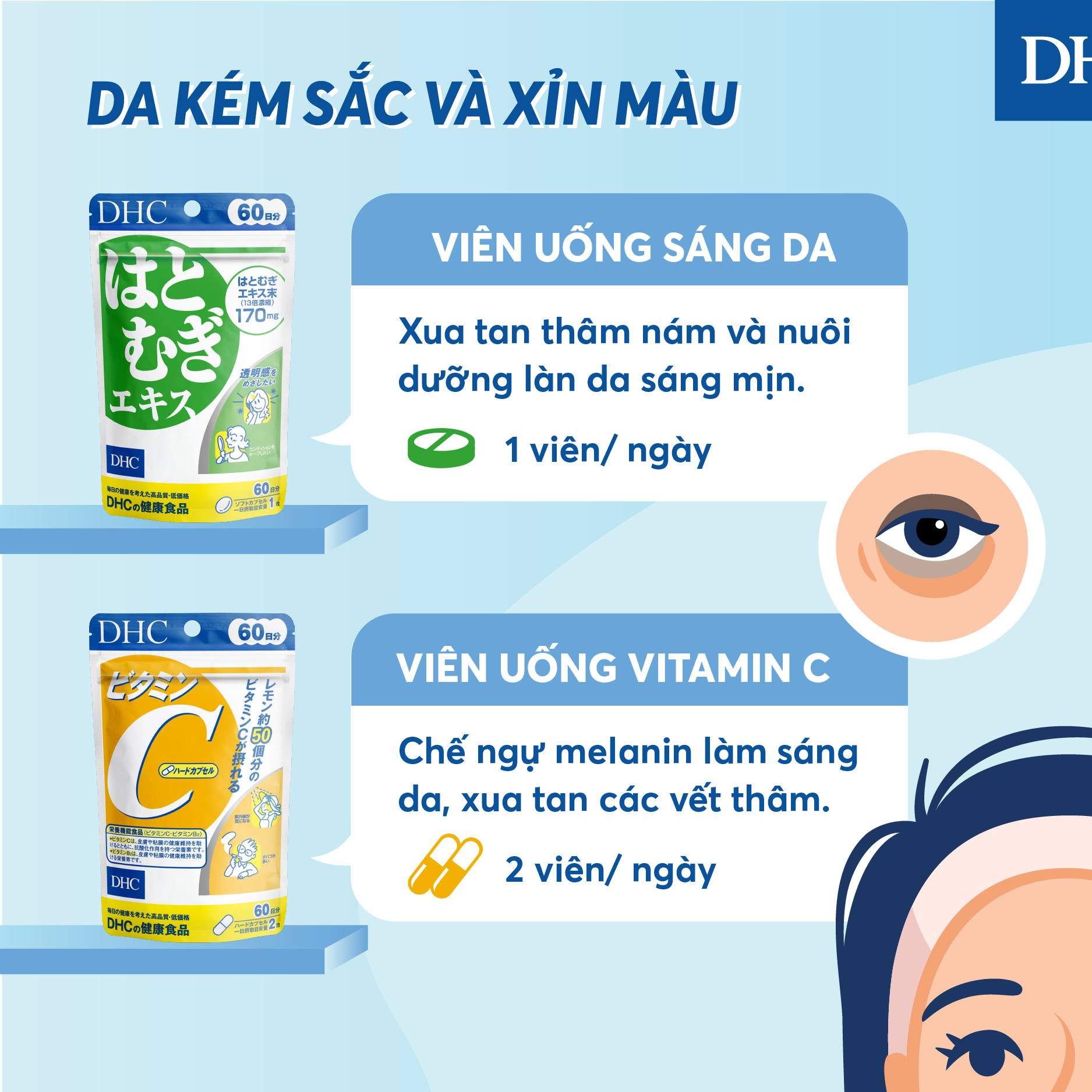 Trắng da, vitamin C DHC Nhật giúp trắng da, mờ thâm, giảm mụn, tăng sức đề kháng, nâng cao sức khỏe chung - Massel Official