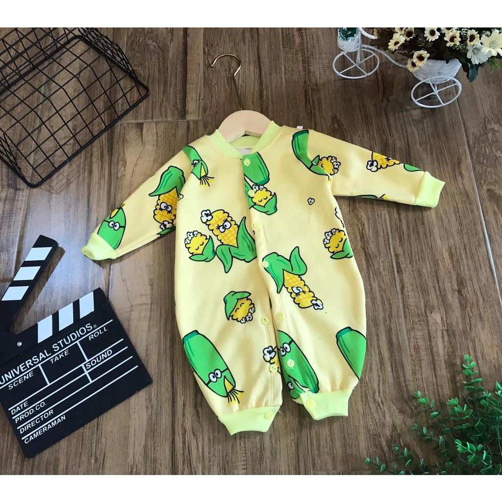 Body dài tay cúc giữa chất nỉ lông giữ ấm cho bé trai, bé gái 3-9kg (giao màu ngẫu nhiên theo giới tínhbé)